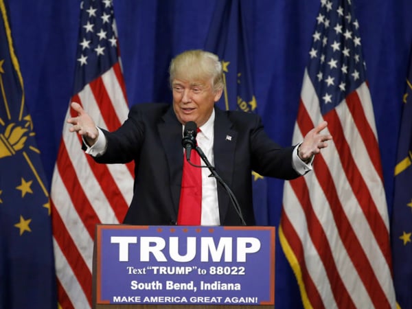 Republican presidential candidate Donald Trump speaks during a campaign stop Monday, May 2, 2016, in South Bend, Ind.