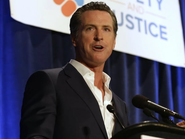 FILE - In this April 20, 2015, file photo, California Lt. Gov. Gavin Newsom speaks at the Californians for Safety and Justice conference in Sacramento, Calif. 