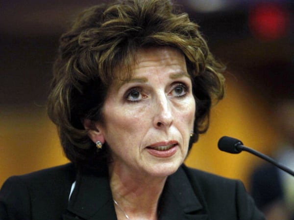 FILE - In this Dec. 14, 2011 file photo, University of California, Davis Chancellor Linda Katehi tells lawmakers that she never ordered campus police to use force or pepper spray on students, while testifying at a legislative hearing at the Capitol.