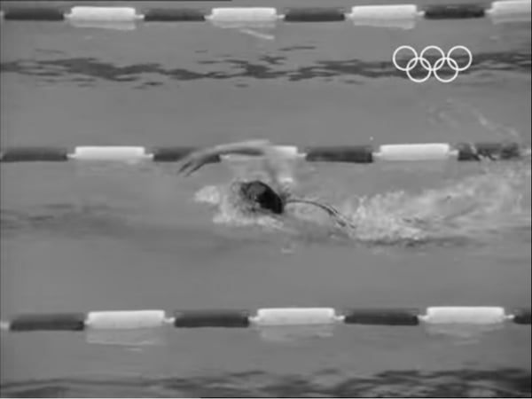 Screenshot of Debbie Meyer during the freestyle competition at the 1968 Mexico Olympics.