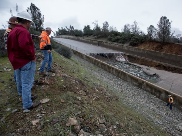 The California Department of Water Resources has suspended flows from the Oroville Dam spillway after a concrete section eroded on the middle section of the spillway. There is no anticipated threat to the dam or the public. 