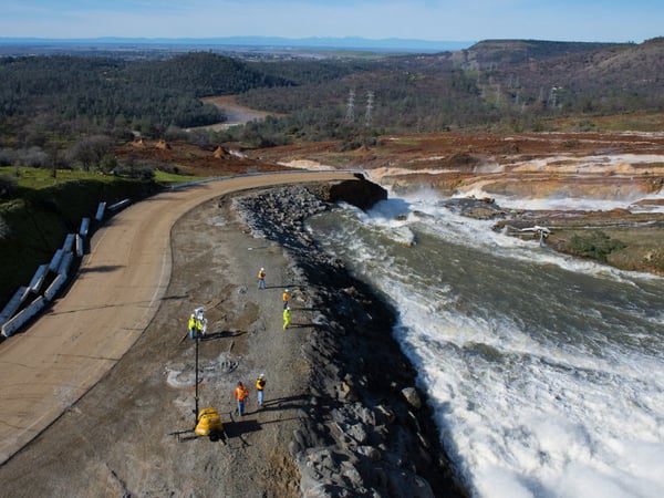 The volume of water poses no flood threat downstream and should remain within the capacity of the Feather River and other channels to handle. Oroville Dam in Butte County itself remains safe with no imminent threat to the public. Photo taken Feb. 12.