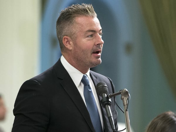 Assemblyman Travis Allen, R-Huntington Beach, addresses the Assembly, Thursday, Aug. 18, 2016, in Sacramento, Calif. 