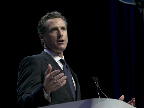 California Lt. Gov. Gavin Newsom, a candidate for governor, speaks at the California Democratic Party Convention, Saturday, May 20, 2017, in Sacramento, Calif.

