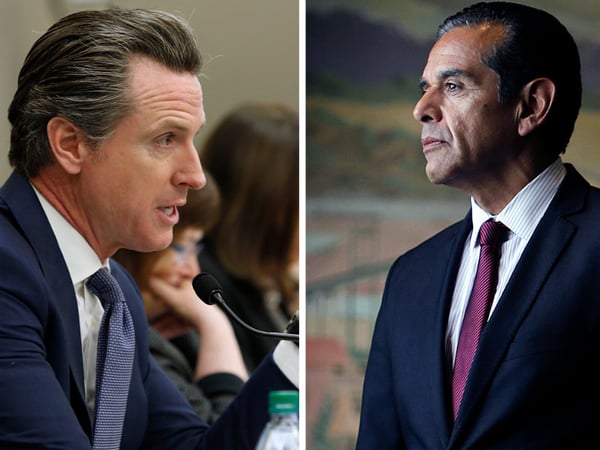 California Lt. Gov. Gavin Newsom (left) and former Los Angeles Mayor Antonio Villaraigosa, both Democrats, are competing in the 2018 California governor’s race.
