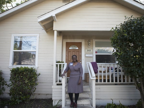 Gracie Phillips at her Oak Park neighborhood home. Her rent rose $100 in April. She feels that black people are experiencing Sacramento's housing crisis more profoundly than others.