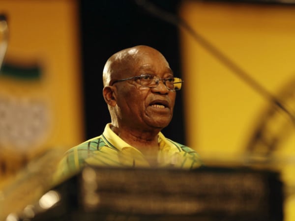 South African President and President of the African National Congress, Jacob Zuma, addresses delegates at the delayed start of the ANC elective conference in Johannesburg, Saturday, Dec. 16 2017. 