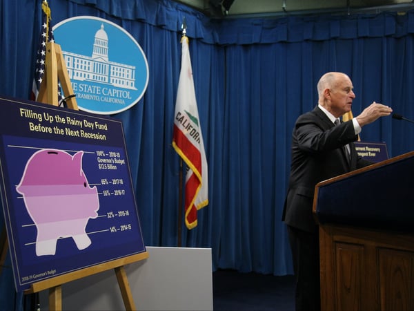 California Gov. Jerry Brown presents his final California budget Jan. 10, 2018.
