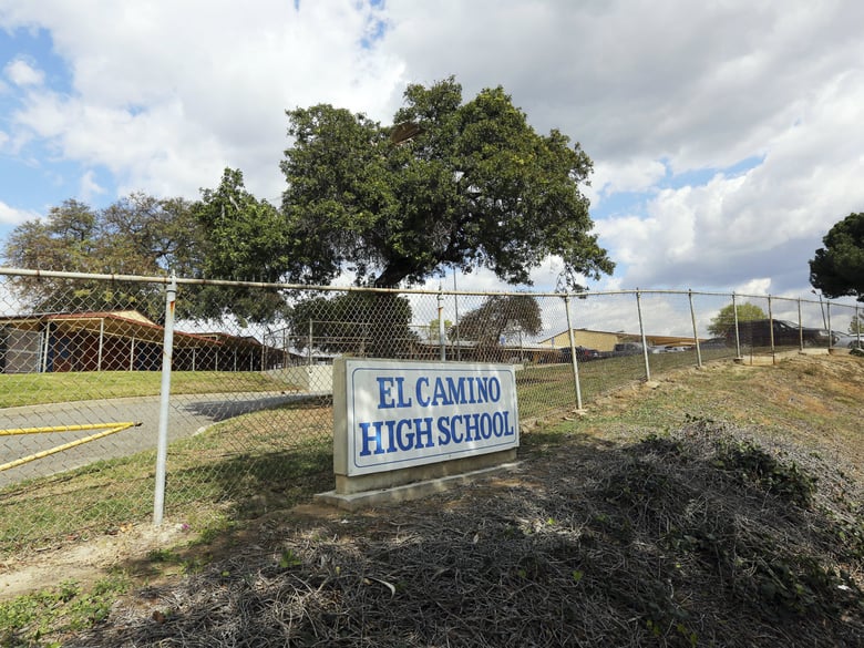 The entrance to El Camino High School is seen in Whittier, Calif., Wednesday, Feb. 21, 2018. 