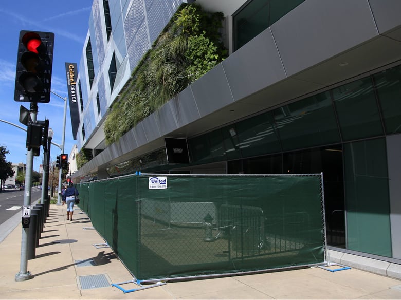 Fencing around Golden 1 Center March 29, 2018. The Kings announced Wednesday they would be taking extra security measures to allow fans to enter Thursday's game despite planned protests.