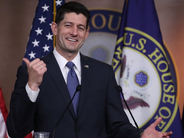 House Speaker Paul Ryan (R-WI), speaks about the Republican tax reform legislation currently before Congress, during his weekly briefing on Capitol Hill December 14.