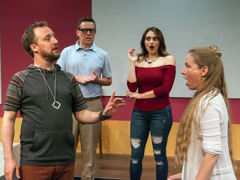 Jennifer Le Blanc, Cassidy Brown, Gabby Battista & Jouni Kirjola in "The Thanksgiving Play" by Larissa FastHorse.