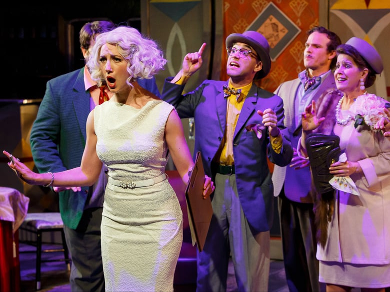 Sharon Rietkerk, Kyle Stoner, Ian Hopps, and Robin Fisher in "On the Twentieth Century" at the Davis Shakespeare Festival.