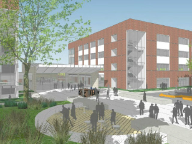 A rendering of one of the buildings at what appears to be Centene Corp.'s proposed Sacramento campus.