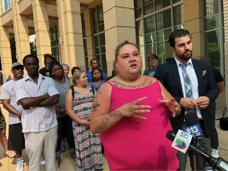 Maria Rodriguez, the aunt of a 16-year-old who was hit by a police car last week on Eleanor Avenue near Rio Linda Boulevard, calls for the release of any law-enforcement video of the incident at a press conference in Sacramento.