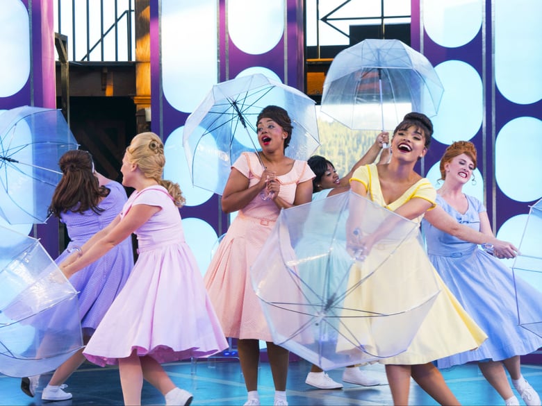 The Beehive Girls (actors, Shelby Griswold, Annalise Griswold, Camille Robinson, Adrianna Cleveland, Christiana Perrault and Hannah-Jo Weisberg, left to right) enjoy the weather in Lake Tahoe Shakespeare Festival’s production of Beehive.
