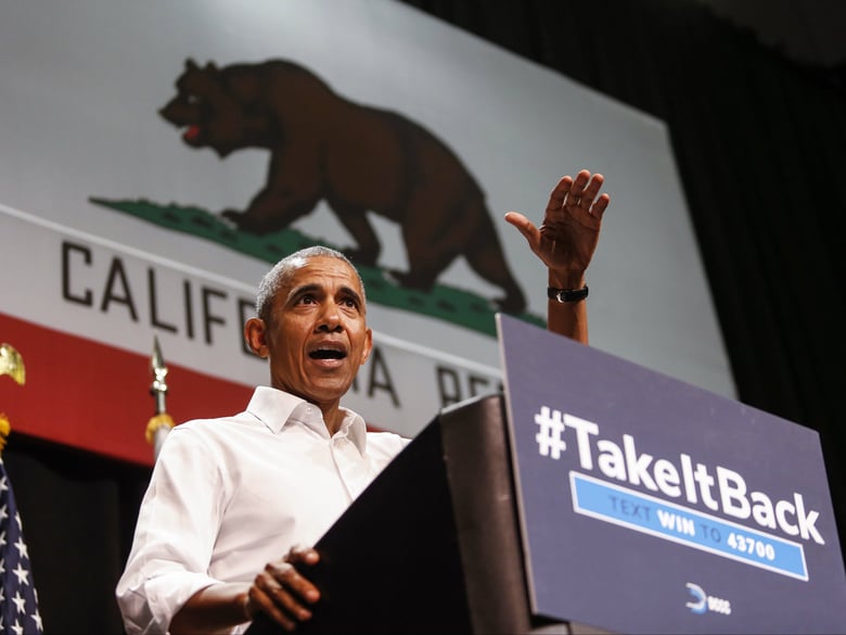 Former President Barack Obama speaks during his midterm campaign in Orange County in support of California congressional candidates, Saturday, Sept. 8, 2018, in Anaheim, Calif.