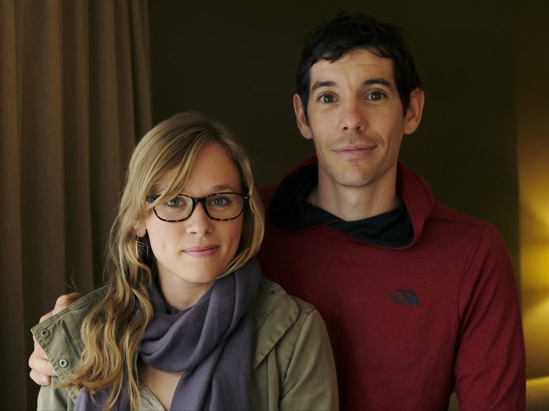 In this Sept. 10, 2018 photo, climbers Sanni McCandless, left, and Alex Honnold, subjects of the documentary film "Free Solo," pose for a portrait at the InterContinental Hotel during the Toronto International Film Festival in Toronto.