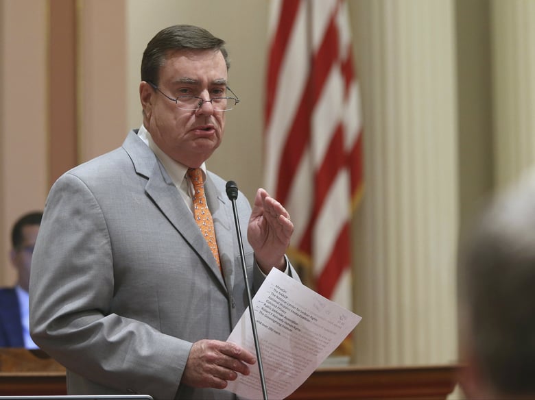 In this Aug. 21, 2018, file photo, state Sen. Joel Anderson, R-Alpine, speaks at the Capitol in Sacramento.