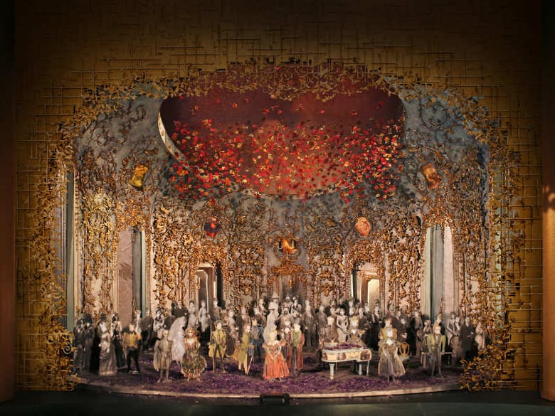 Set model for Act II, Scene 2 of Michael Mayer's new production of Verdi's "La Traviata." Photo: Met Opera Technical Department