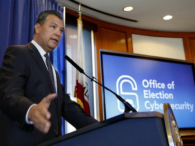 California Secretary of State Alex Padilla speaks Tuesday, Oct. 9, 2018, in Sacramento, Calif.