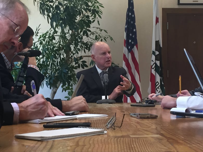 California Gov. Jerry Brown speaks with reporters Nov. 7, 2018, following the Midterm Election.