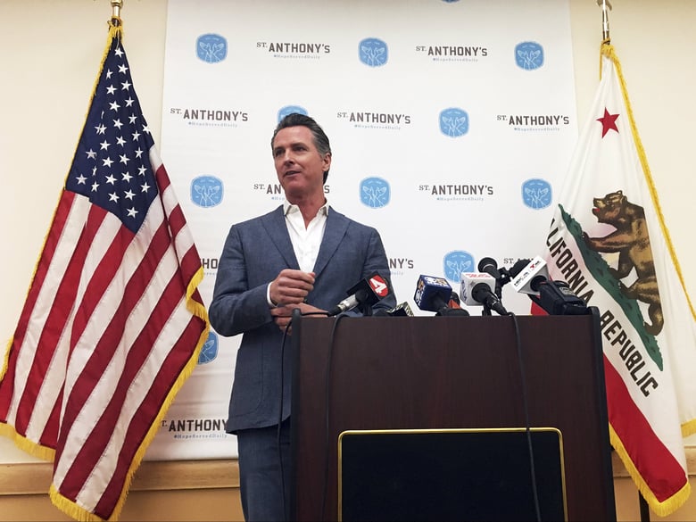 California Lt. Gov. and now governor-elect Gavin Newsom makes his first public comments after his election in San Francisco Thursday, Nov. 8, 2018.