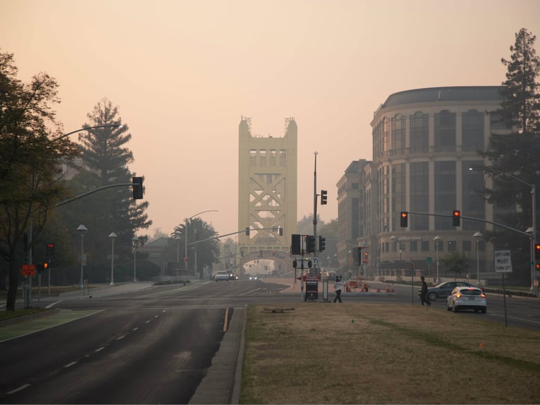 Smoke from the Camp Fire in Butte County fills the air in Sacramento, 90 miles away.