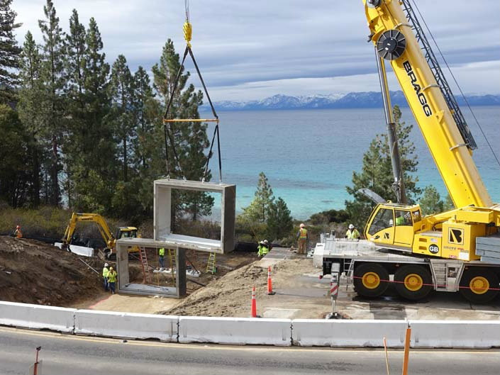 Nevada Department of Transportation construction crews working on the State Route 28 Shared Use Path Project at Lake Tahoe.