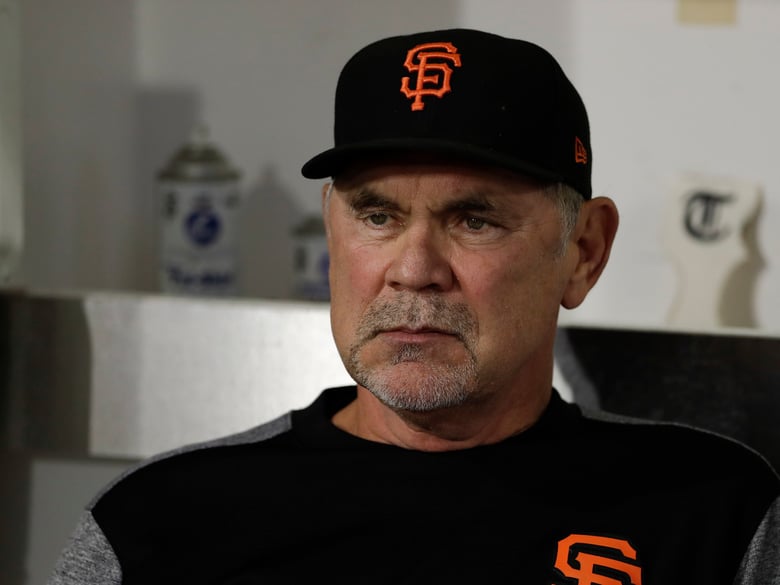 San Francisco Giants manager Bruce Bochy looks on before a baseball game against the San Diego Padres Monday, Sept. 17, 2018, in San Diego.