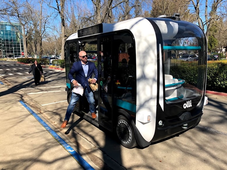 The Olli driverless shuttles are on loan for three months from a San Francisco-based company.