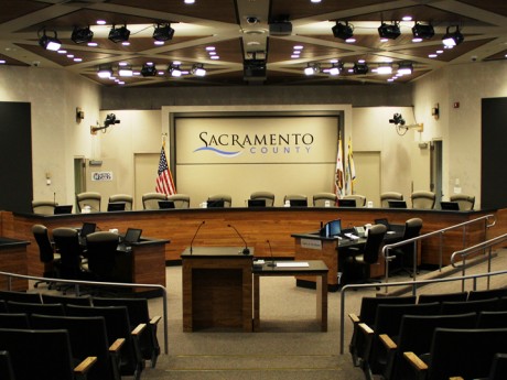 The Sacramento County Board of Supervisors chambers.