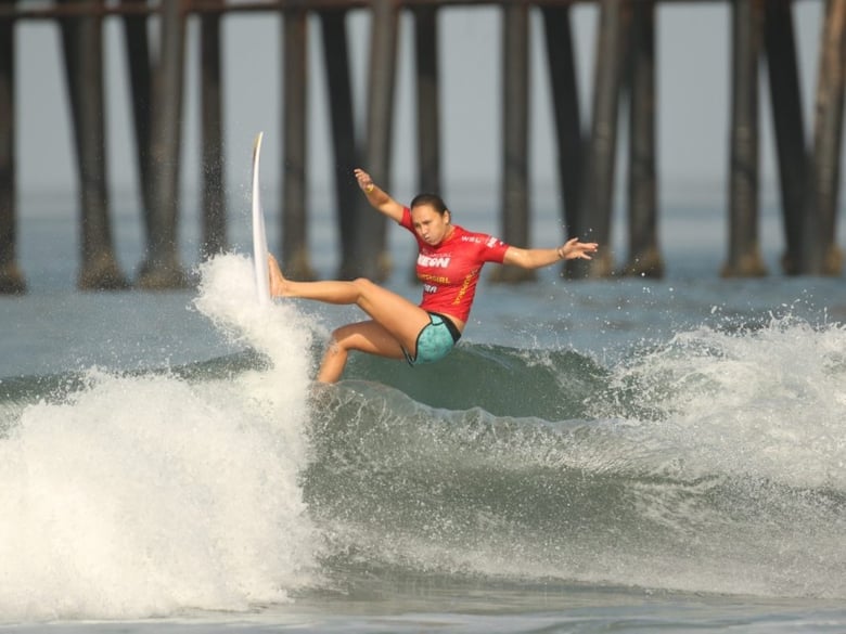Carissa Moore won the 2018 Supergirl Pro Title at an all-women surf contest in Oceanside, CA.