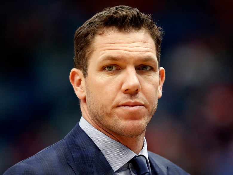 In this March 31, 2019, file photo, Los Angeles Lakers head coach Luke Walton looks on during the first half of an NBA basketball game in New Orleans.