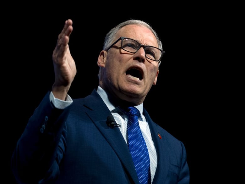 Democratic presidential candidate Washington Gov. Jay Inslee, speaks during the We the People Membership Summit, featuring the 2020 Democratic presidential candidates, at the Warner Theater, in Washington, Monday, April 1, 2019.