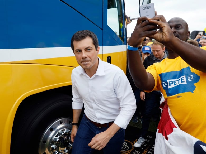 Democratic presidential candidate Pete Buttigieg makes his way to speak to supporters during the Polk County Democrats Steak Fry, Saturday, Sept. 21, 2019, in Des Moines, Iowa.
