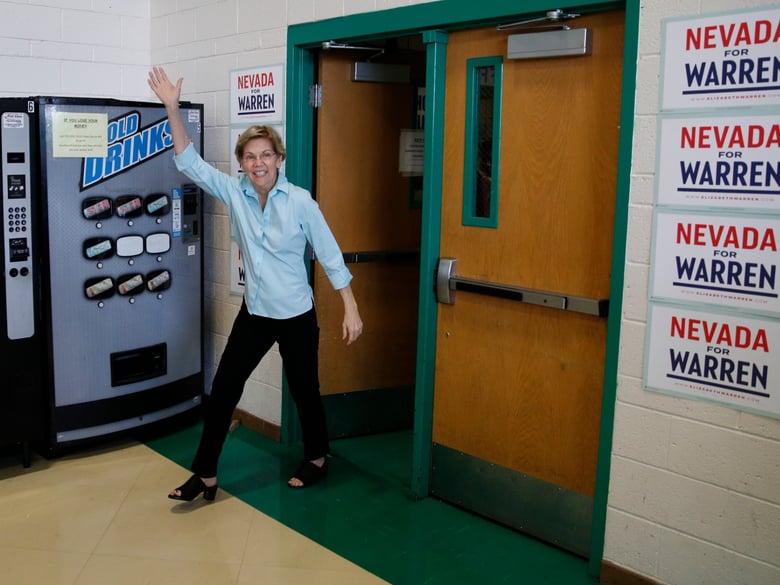 In this Aug. 2, 2019 file photo, Democratic presidential candidate Sen. Elizabeth Warren, D-Mass., arrives at a campaign event in Henderson, Nev.