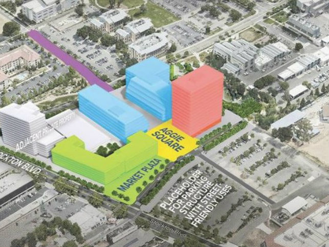 A rendering of Aggie Square, a research and innovation campus expected to fill 25 acres along Stockton Boulevard in Sacramento.