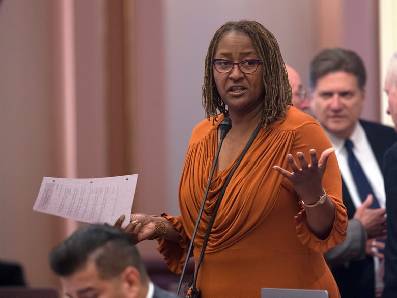 In this Aug. 15, 2016, file photo, state Sen. Holly Mitchell discusses a measure before the Senate. Mitchell and Sen. Ricardo Lara are proposing four bills intended to keep more youthful offenders out of the criminal justice system.