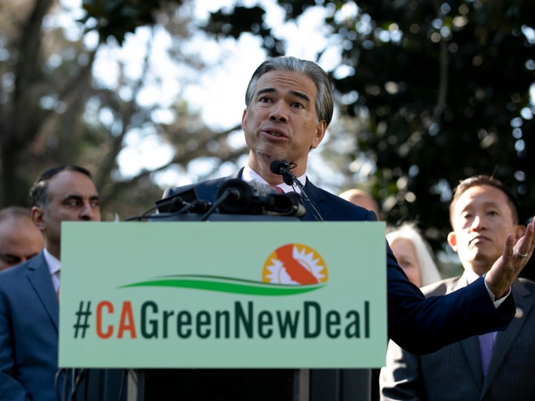 Assemblymember Rob Bonta announces the California Green New Deal Act at a press conference on opening day of the 2020 legislative session.