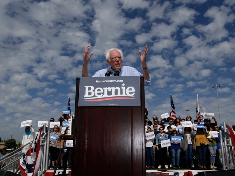 Democratic presidential candidate Sen. Bernie Sanders, I-Vt., speaks at a campaign event at Valley High School in Santa Ana, Calif., Friday, Feb. 21, 2020.