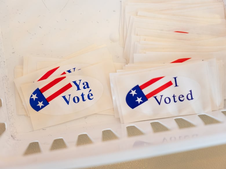 I Voted stickers at a Sacramento vote center.