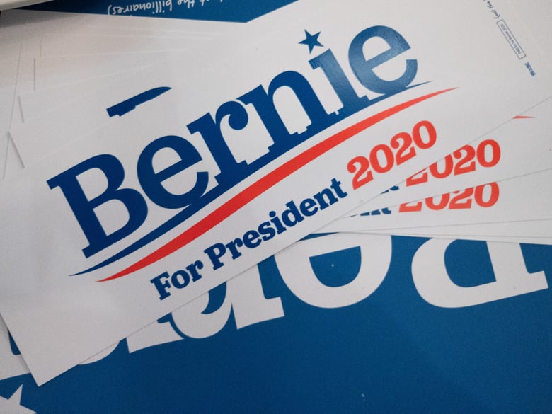 Bernie Sanders supporters gathered downtown on the night of the election after the results start to come on Tuesday, March 3, 2020.