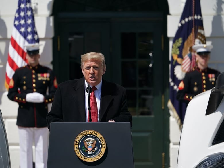 President Trump speaks during an event to celebrate Americas Truckers at the White House Thursday.