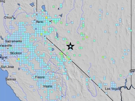 USGS Community Internet Intensity Map for magnitude 6.5 earthquake recorded in Western Nevada Friday, May 15.