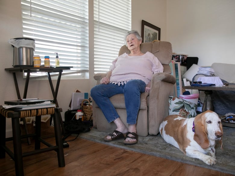 Linda Jacobs, 71, at her home in Concord. Jacobs, who is at especially high risk for COVID-19 due to a number of health conditions including diabetes, asthma and heart disease, relies on the Multipurpose Senior Services Program.
