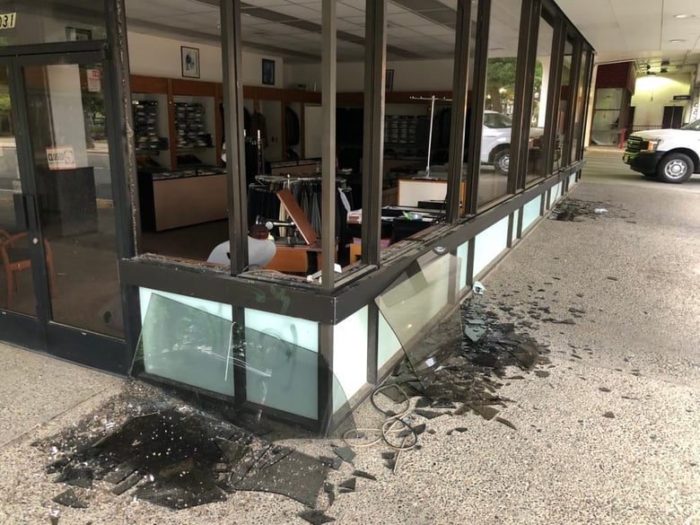 Business damage in downtown Sacramento following weekend protests against police killing of George Floyd.