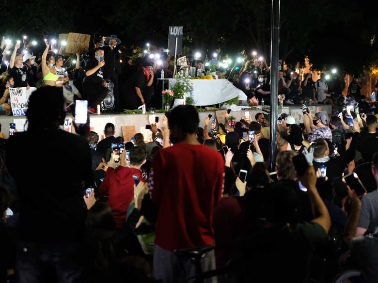 Stevante Clark, whose brother Stephon Clark was killed by Sacramento Police in 2018, leds a protest at Cesar Chavez Plaza Monday, June 1, 2020.