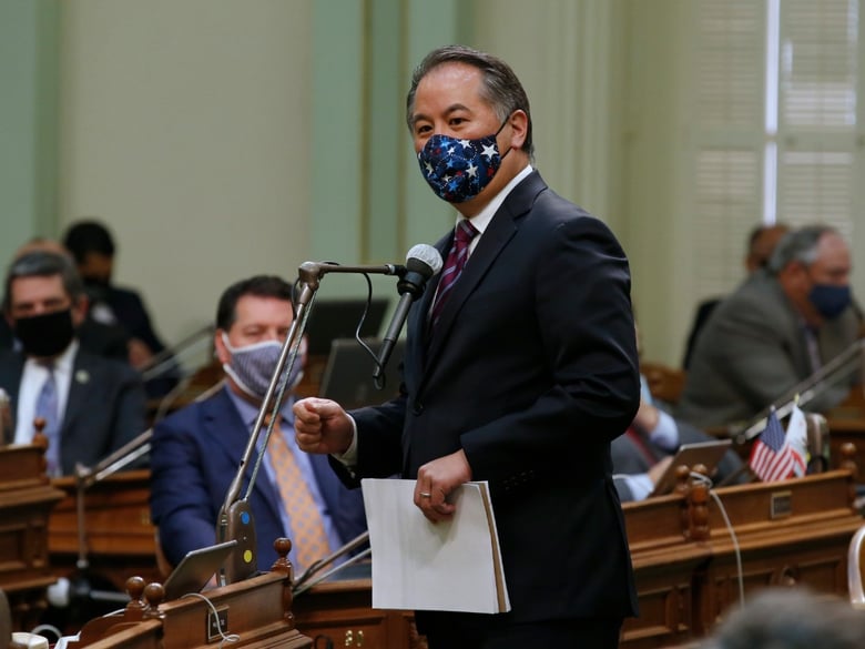 Assemblyman Phil Ting, D-San Francisco, urges lawmakers to approve the state budget plan, at the Capitol in Sacramento, Calif., Monday, June 15, 2020.
