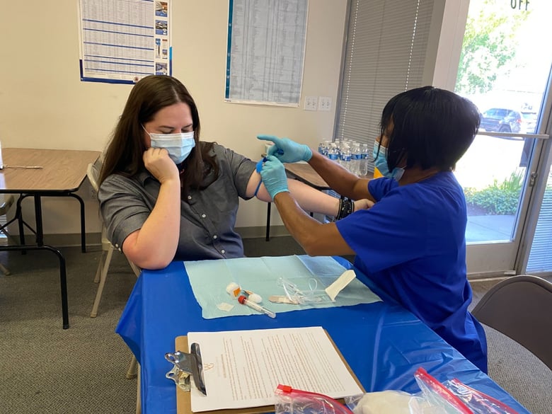 Michele Daugherty, president and CEO of the Northern California chapter of Associated Builders and Contractors, gets covid19 testing done at a North Highlands site her organization set up to test construction workers.